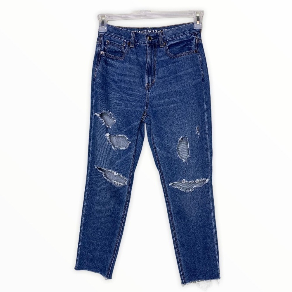 American Eagle Distressed Cropped Mom Jeans